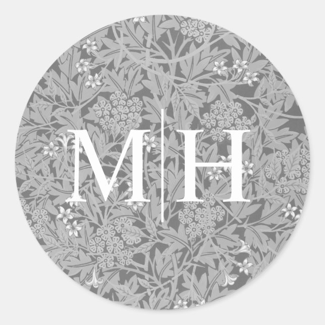 Simple Grey Floral Monogram Wedding Envelope Seal (Front)