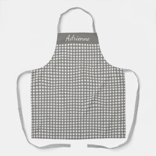 Simple Grey Gingham Personalized Apron