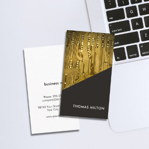 Simple Grey Gold Circuit Board Computer Repair  Business Card