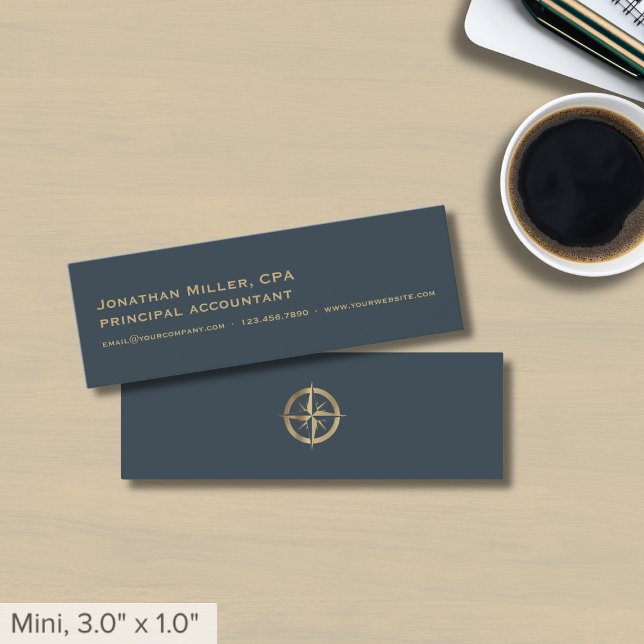 Simple Grey Gold Compass Logo Mini Business Card (Creator Uploaded)