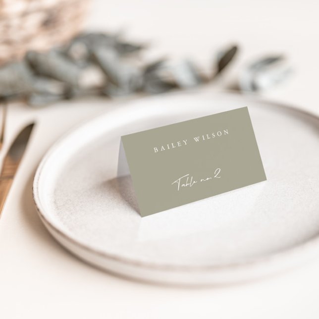 Simple Grey Green Modern Wedding Place Card (Creator Uploaded)