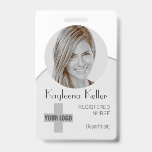 Simple Grey Grey Circle Photo Logo Barcode ID Code Badge