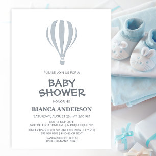 Simple Grey Hot Air Balloon Baby Shower Invitation