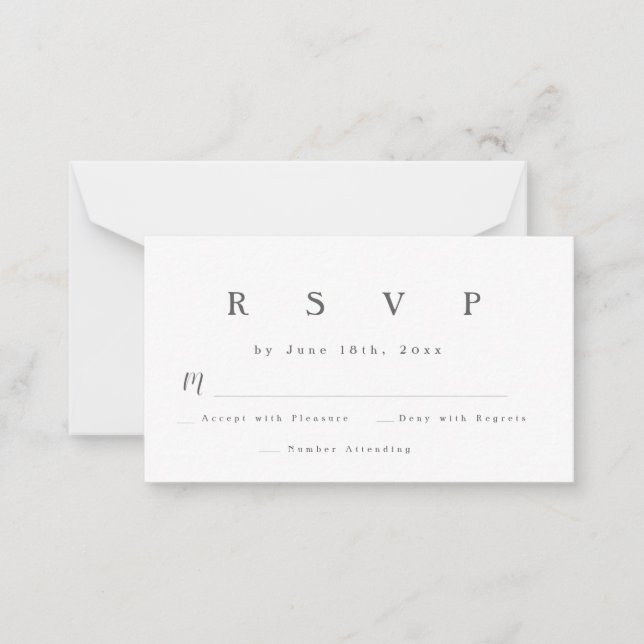Simple Grey Lettering Wedding Response RSVP Card (Front)