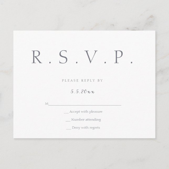 Simple grey lettering wedding rsvp postcards (Front)