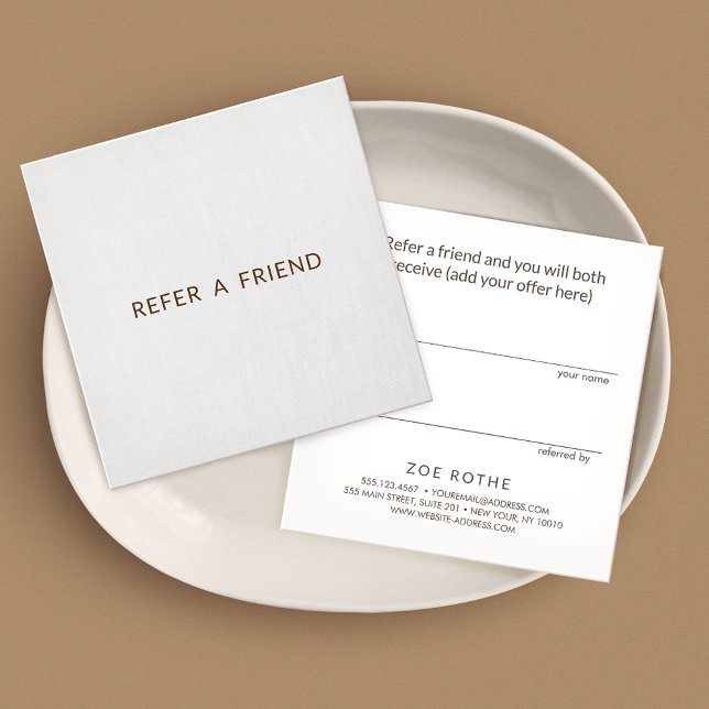 Simple Grey Linen Customer Referral Card (Creator Uploaded)
