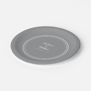 Simple Grey Modern Bride Groom Couple Wedding  Paper Plate