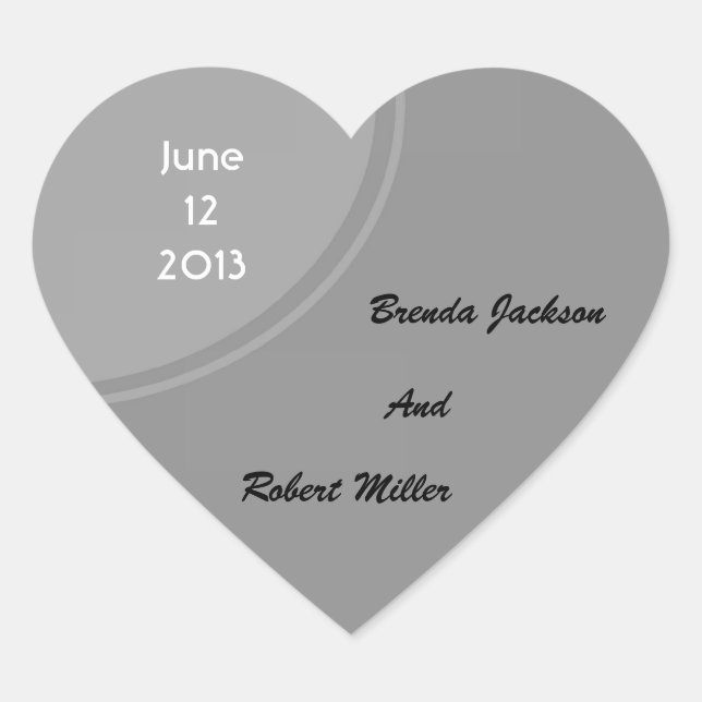 Simple Grey Modern Wedding Heart Sticker (Front)