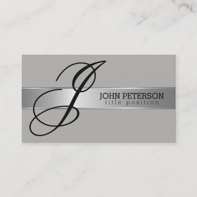 Simple Grey Monochromatic With Silver Stripe Business Card (Front)