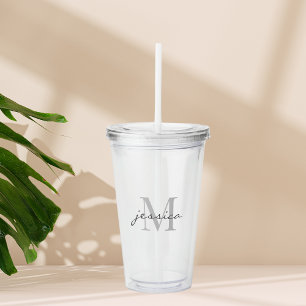 Simple Grey Monogramed Acrylic Tumbler