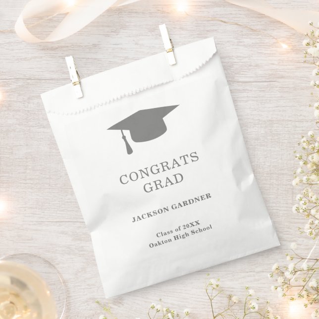 Simple Grey Mortar Board Modern Graduation Favour Bag (Clipped)