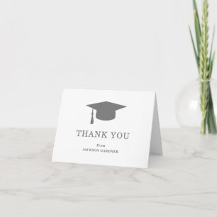 Simple Grey Mortar Board Modern Graduation Thank You Card