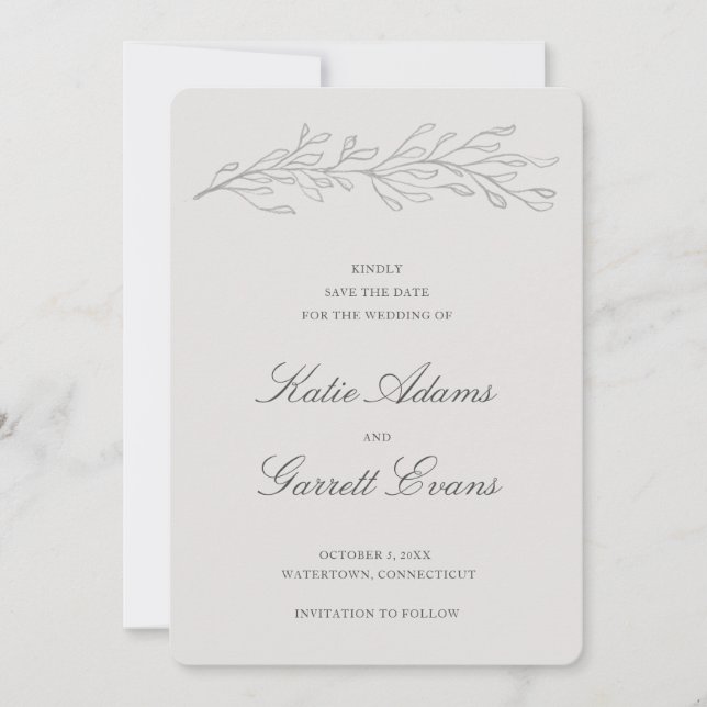 Simple Grey Non Photo Elegant Wedding Save The Date (Front)