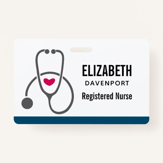 Simple Grey Nursing Stethoscope & Heart ID Badge (Back)