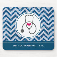 Simple Grey Nursing Stethoscope on Blue Chevron