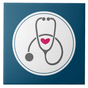 Simple Grey Nursing Stethoscope with Red Heart Ceramic Tile