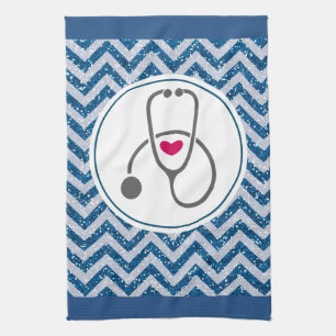 Simple Grey Nursing Stethoscope with Red Heart Tea Towel