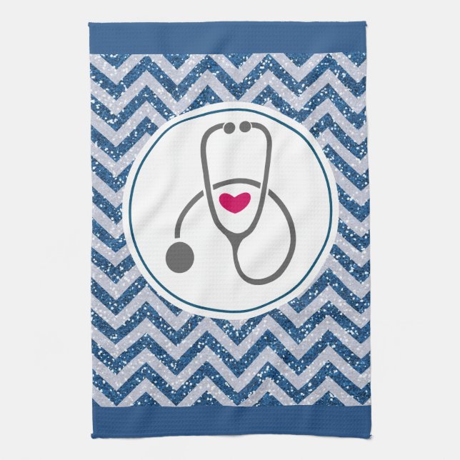 Simple Grey Nursing Stethoscope with Red Heart Tea Towel (Vertical)