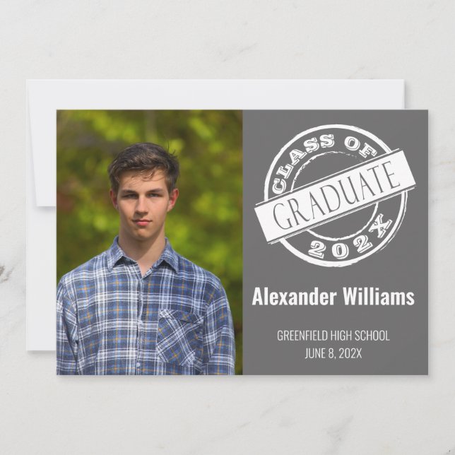 Simple Grey Photo Graduation Party  Invitation (Front)