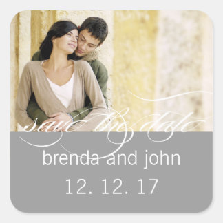 Simple Grey Photo Save the Date Wedding Sticker