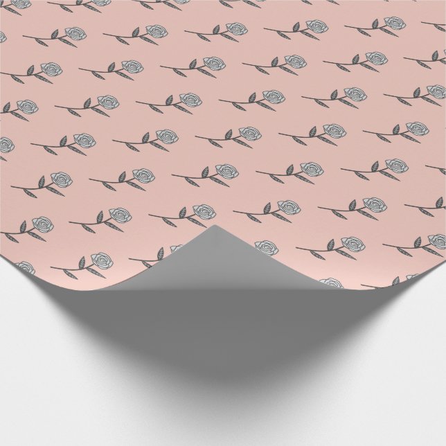Simple Grey Pink Roses Ditsy Floral Holiday Gift Wrapping Paper (Corner)