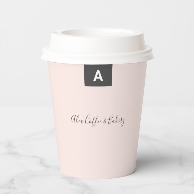 Simple Grey & Pink Social media Business Custom Paper Cups (Back)
