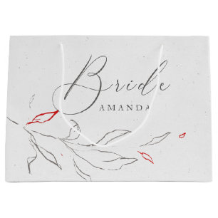 Simple grey & red flower Bride typography Large Gift Bag