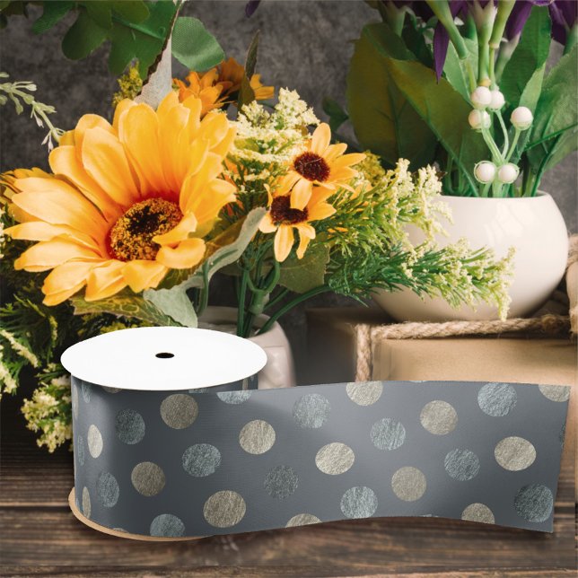   Simple Grey & Silver Polka Dots Modern & Elegant Satin Ribbon (Creator Uploaded)