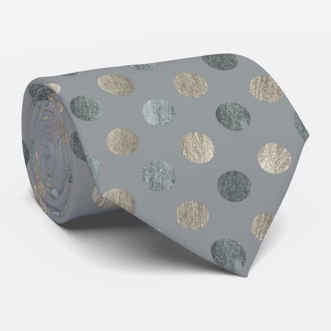   Simple Grey & Silver Polka Dots Modern & Elegant Tie (Rolled)