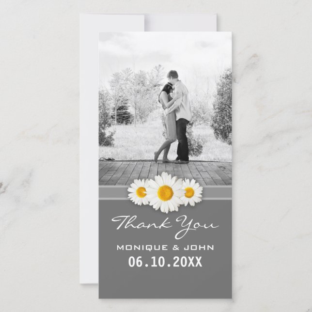 Simple Grey Spring Wedding Daisies Sweet Thank You Card (Front)