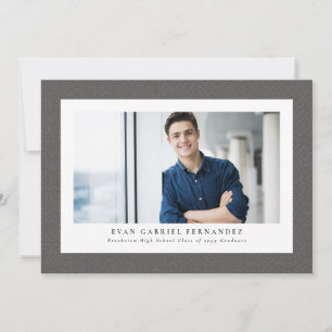 Simple grey tweed frame classic photo graduation invitation