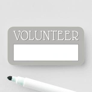 Simple, Grey "VOLUNTEER" Name Tag