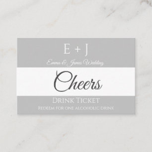 Simple Grey Wedding Reception Drink Ticket