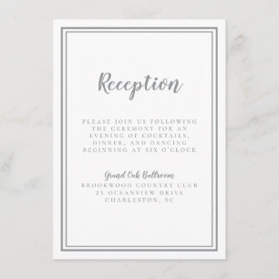 Simple Grey Wedding Reception White Frame Enclosure Card
