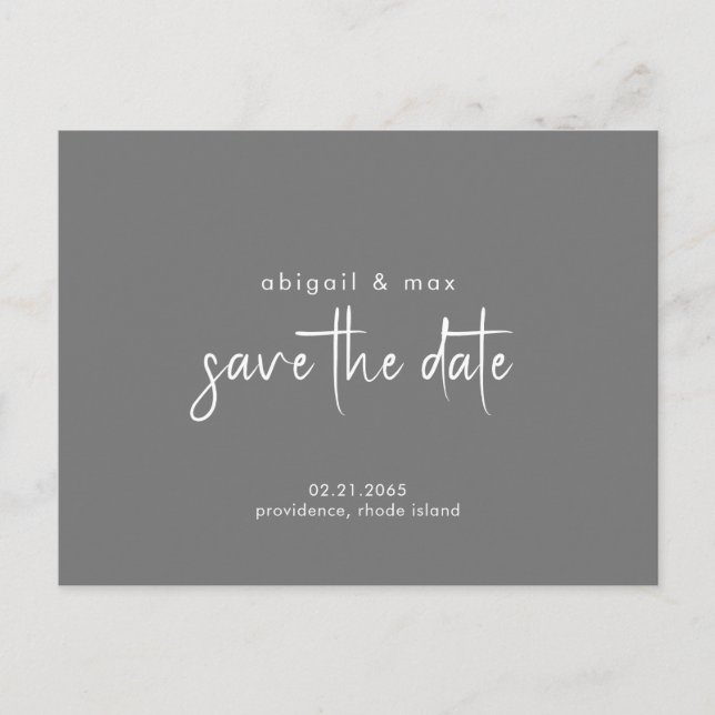 Simple Grey Wedding Save the Date Postcard (Front)