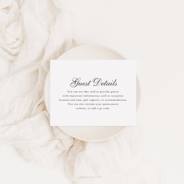 Simple Grey White Calligraphy Quinceanera Details RSVP Card (Creator Uploaded)