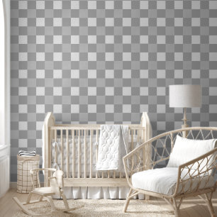 Simple Grey White Checks Pattern Wallpaper