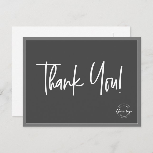 Simple Grey White Company Logo Custom Thank You Postcard (Front/Back)