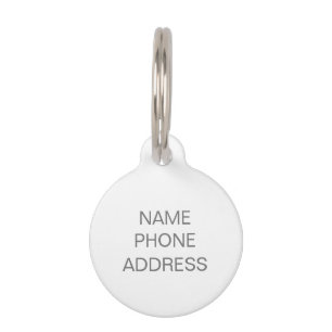 Simple grey white custom name contact Info dog Pet Tag