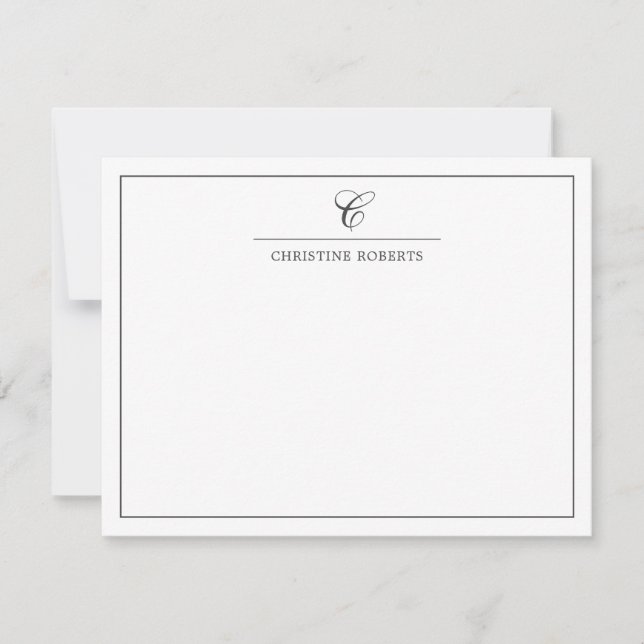 Simple Grey White Elegant Script Monogram Card (Front)