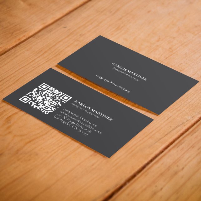 Simple Grey & White Immigration Attorney QR code Business Card (Creator Uploaded)