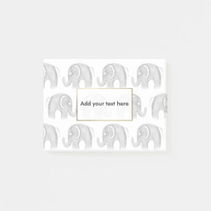 Simple grey white watercolor hand drawn elephant p post-it notes
