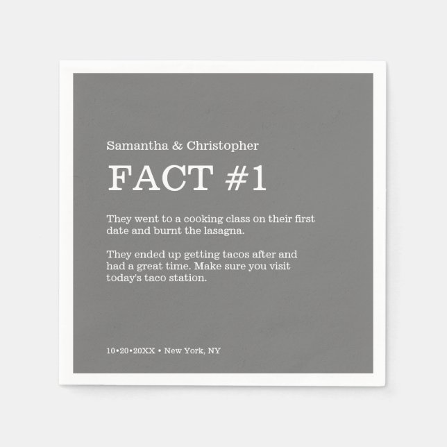 Simple Grey White Wedding Fact Napkin (Front)