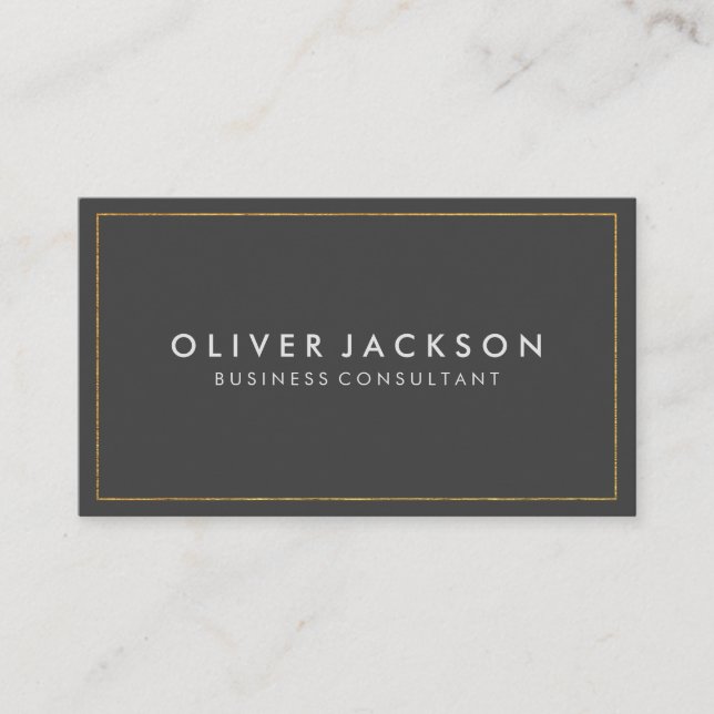Simple Grey with Gold Border Business Card (Front)