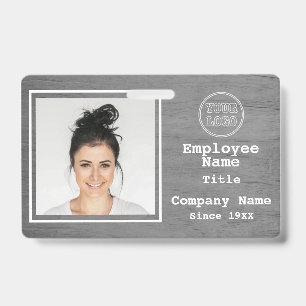 Simple Grey Wood Add Logo Add Photo Employee Id Badge