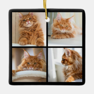 Simple Grid Collage 8 Four Photos Black Ceramic Ornament
