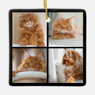Simple Grid Collage 8 Four Photos Black Ceramic Ornament