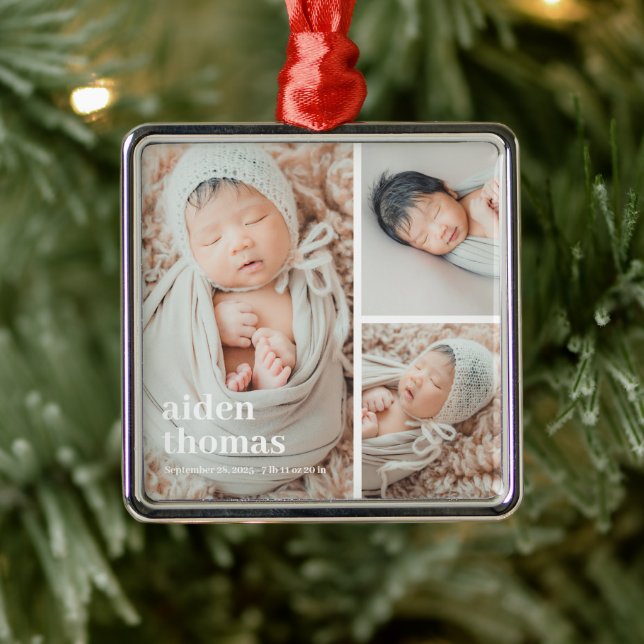 Simple Grid Of Three Personalised Photo Ornament (Tree)