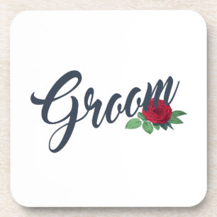 Simple Groom Floral Wedding Calligraphy   Coaster