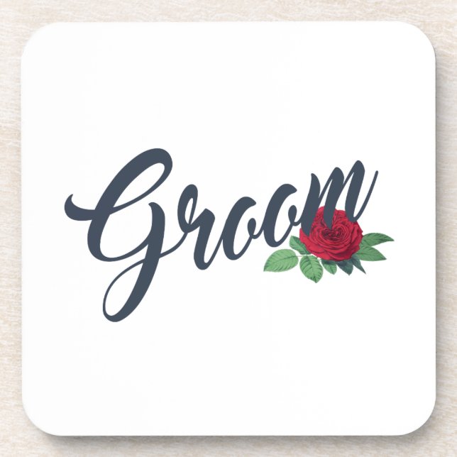 Simple Groom Floral Wedding Calligraphy | Coaster (Front)